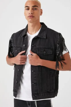 Fringe-Trim Denim Vest