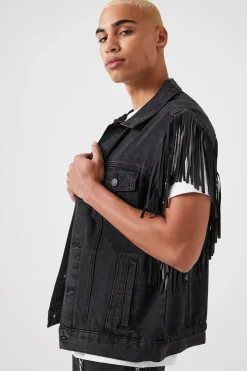Fringe-Trim Denim Vest