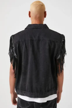 Fringe-Trim Denim Vest