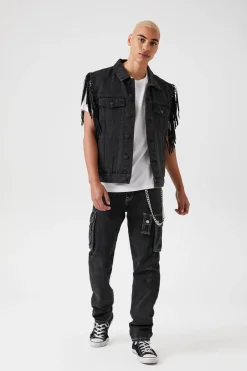 Fringe-Trim Denim Vest