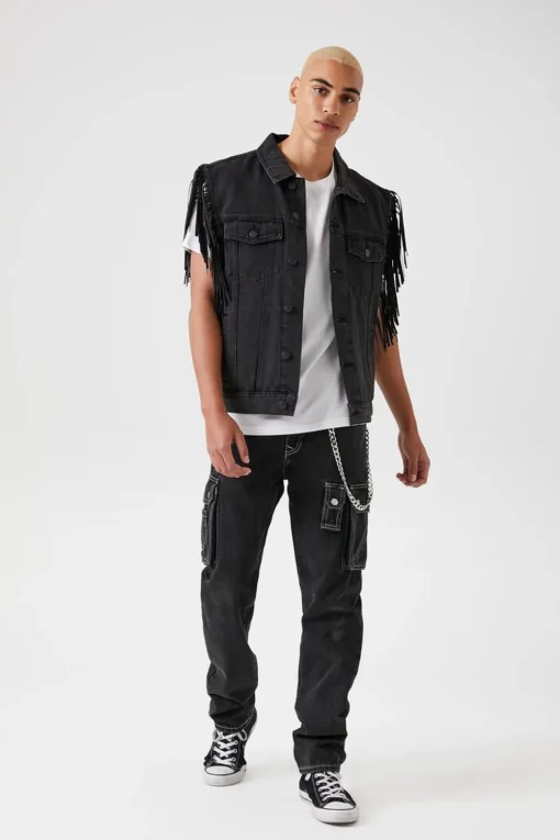 Fringe-Trim Denim Vest