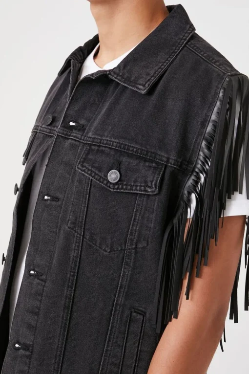 Fringe-Trim Denim Vest