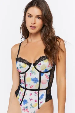 Fruit Print Lace Lingerie Bodysuit