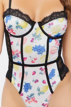 Fruit Print Lace Lingerie Bodysuit