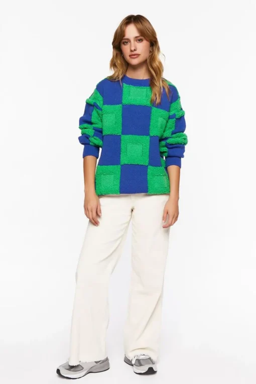 Fuzzy Checkered Sweater
