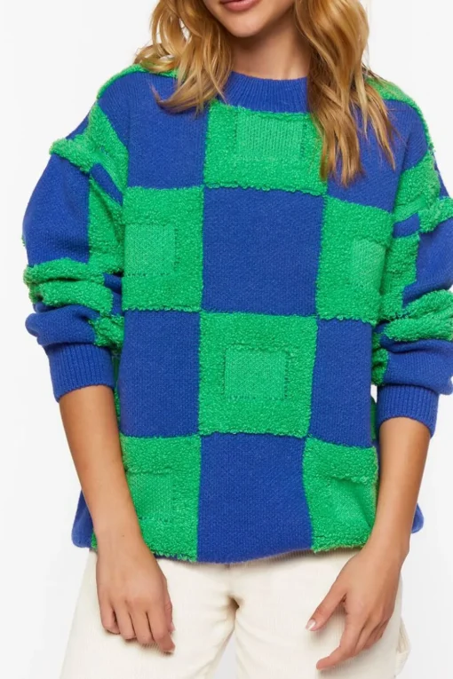 Fuzzy Checkered Sweater