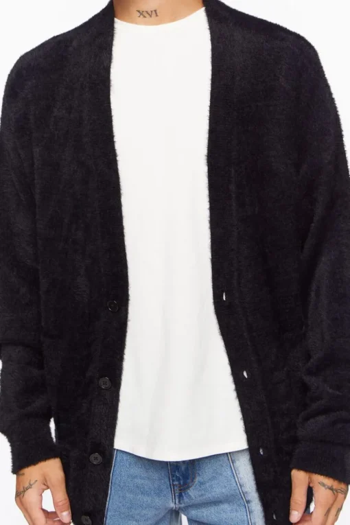 Fuzzy Knit Cardigan Sweater