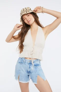 Gauze Flounce Halter Top