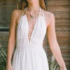 Gauze Plunging Halter Maxi Dress