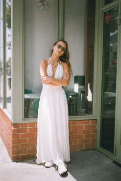 Gauze Plunging Halter Maxi Dress