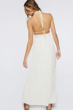 Gauze Plunging Halter Maxi Dress