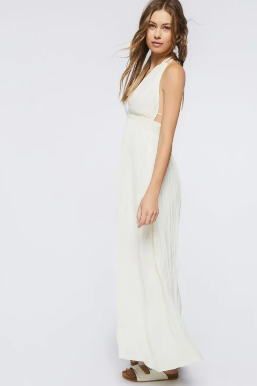 Gauze Plunging Halter Maxi Dress