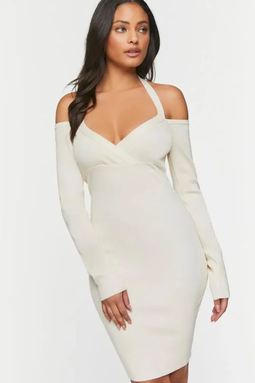Gauze Surplice Halter Mini Dress