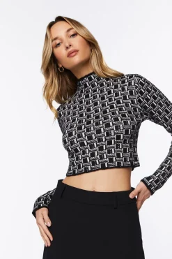 Geo Long-Sleeve Crop Top