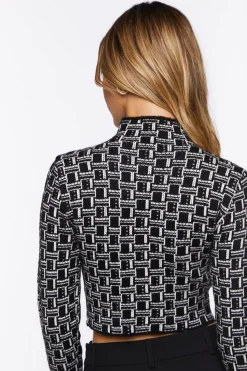 Geo Long-Sleeve Crop Top