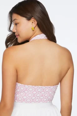 Geo Print Ruched Halter Crop Top