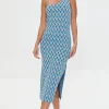 Geo Print Slit Midi Dress