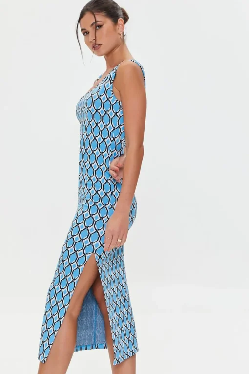 Geo Print Slit Midi Dress