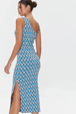 Geo Print Slit Midi Dress