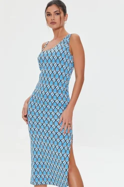Geo Print Slit Midi Dress