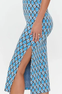 Geo Print Slit Midi Dress