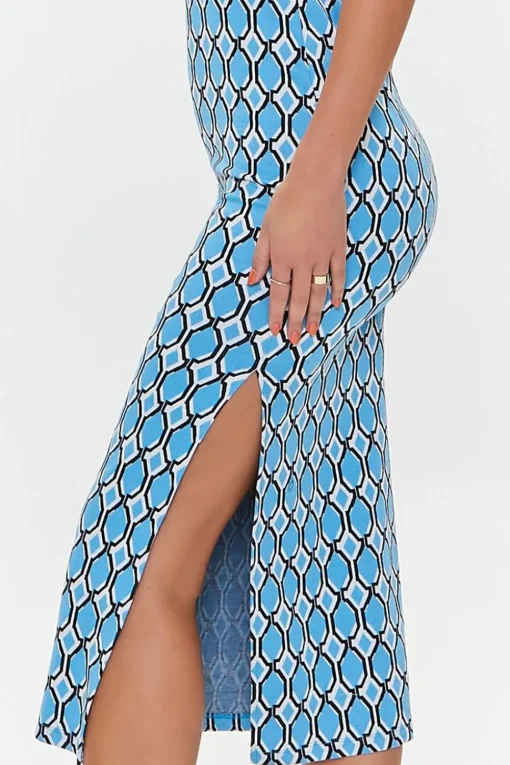 Geo Print Slit Midi Dress