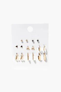 Geo Stud & Hoop Earring Set