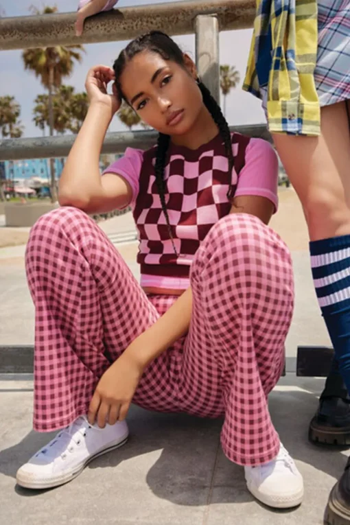 Gingham Low-Rise Flare Pants