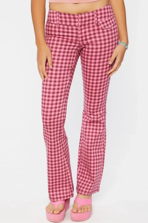 Gingham Low-Rise Flare Pants