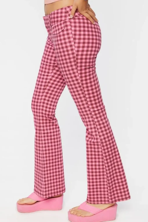 Gingham Low-Rise Flare Pants