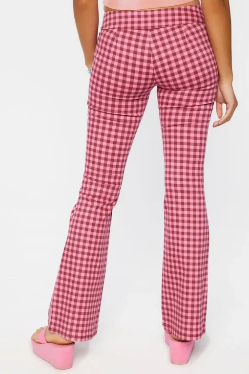 Gingham Low-Rise Flare Pants