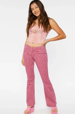 Gingham Low-Rise Flare Pants