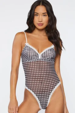 Gingham Mesh Lingerie Bodysuit