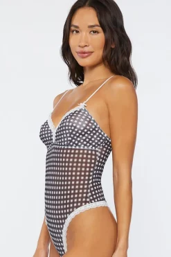 Gingham Mesh Lingerie Bodysuit