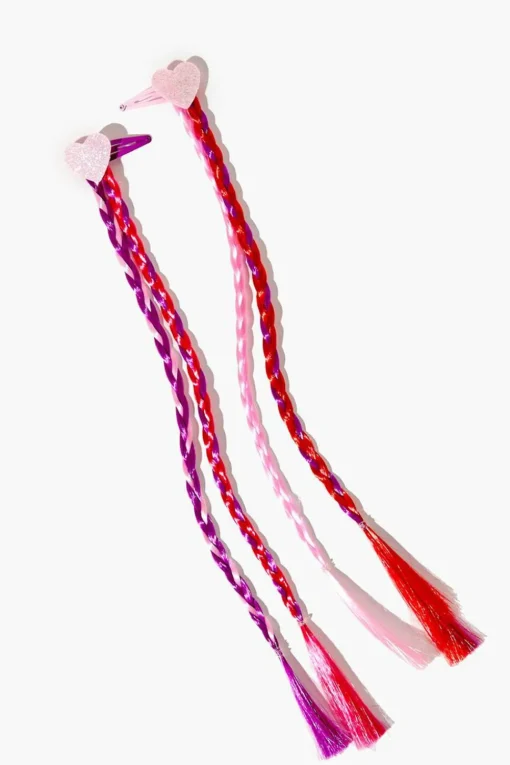 Girls Braided Hair Heart Snap Clip Set (Kids)