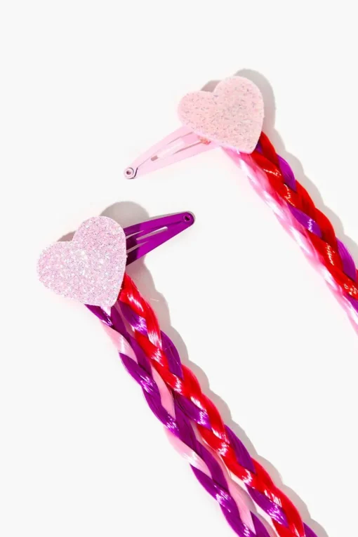 Girls Braided Hair Heart Snap Clip Set (Kids)