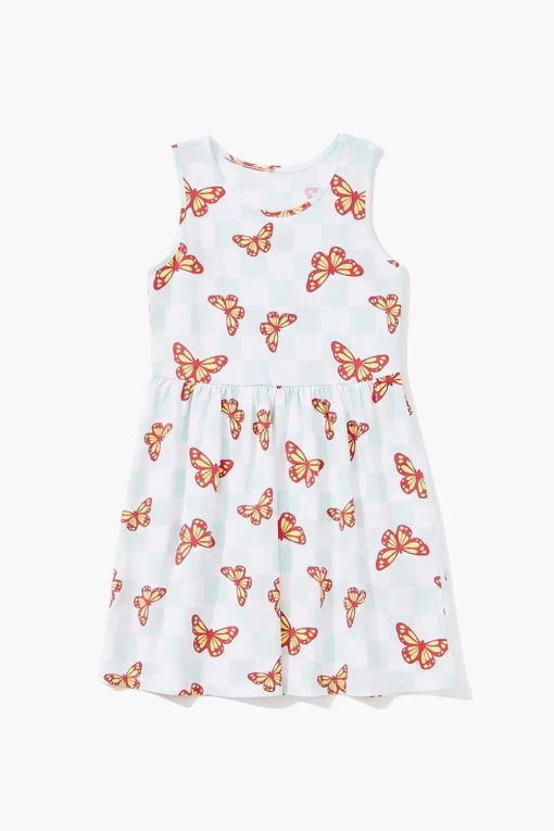 Girls Butterfly Checkered Dress (Kids)