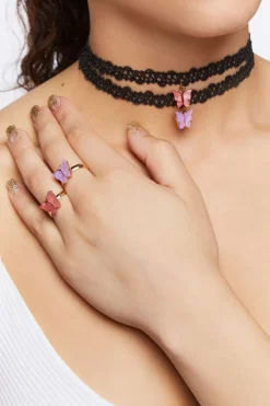 Girls Butterfly Choker Necklace & Ring Set (Kids)