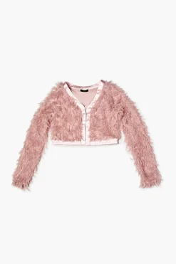 Girls Faux Feather Open-Front Jacket (Kids)