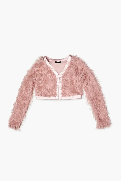Girls Faux Feather Open-Front Jacket (Kids)