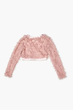 Girls Faux Feather Open-Front Jacket (Kids)
