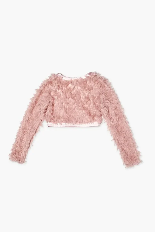 Girls Faux Feather Open-Front Jacket (Kids)
