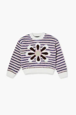 Girls Fuzzy Flower Graphic Sweater (Kids)