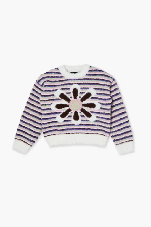 Girls Fuzzy Flower Graphic Sweater (Kids)