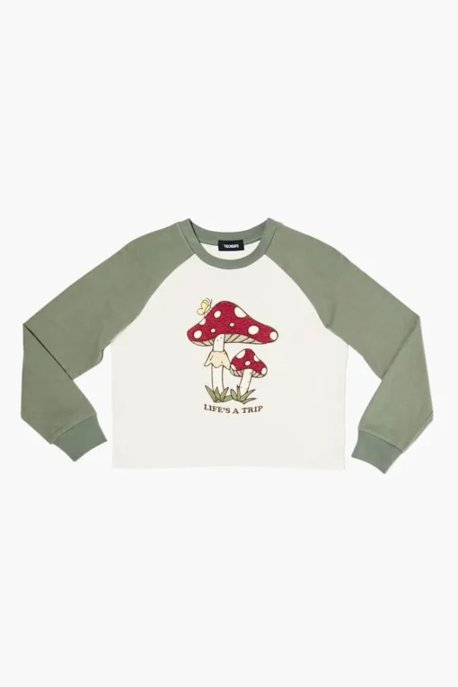 Girls Raglan Mushroom Graphic Tee (Kids)