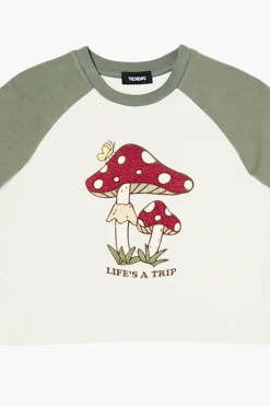 Girls Raglan Mushroom Graphic Tee (Kids)