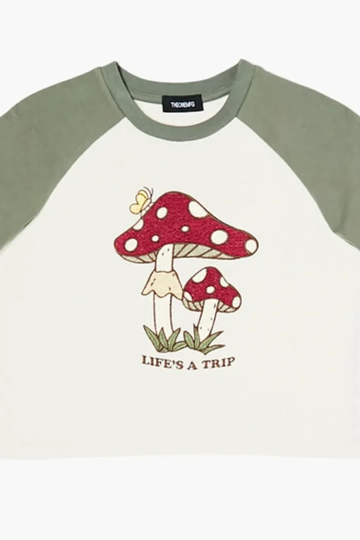 Girls Raglan Mushroom Graphic Tee (Kids)