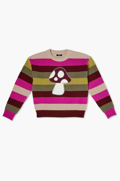 Girls Striped Mushroom Graphic Sweater (Kids)