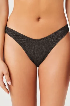 Glitter Knit High-Leg Bikini Bottoms