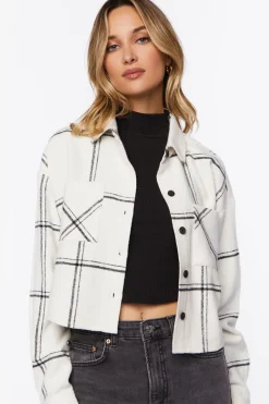 Grid Plaid Cropped Flannel Shirt